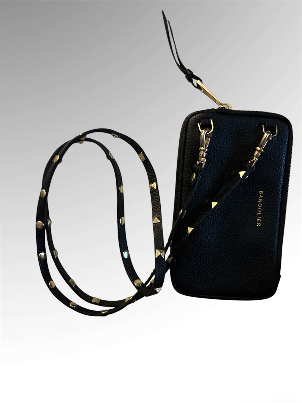Bandolier Black Expanded Leather Pouch with Sarah Crossbody Strap